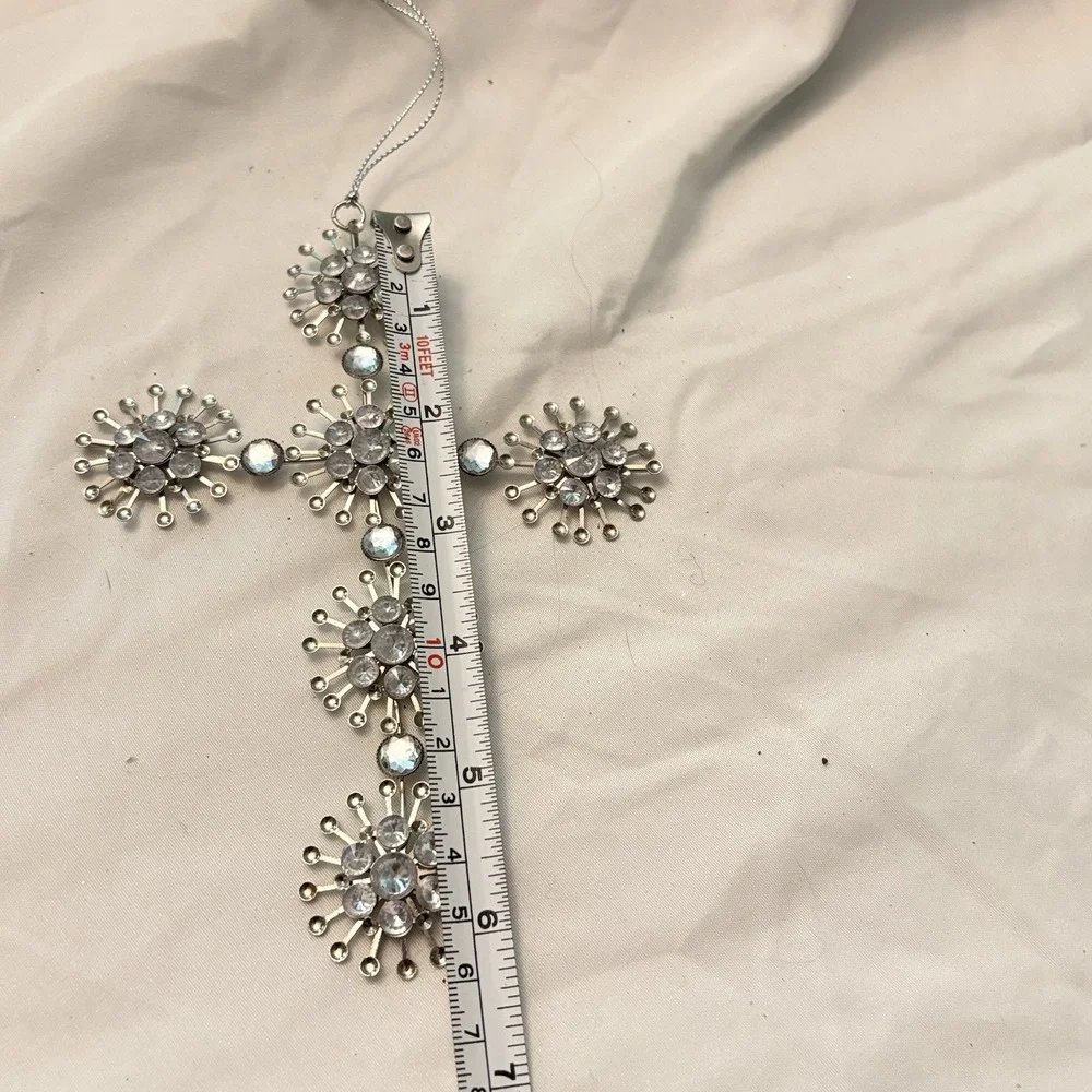 Vintage Y2K Rhinestone Snowburst Cross Ornament 6